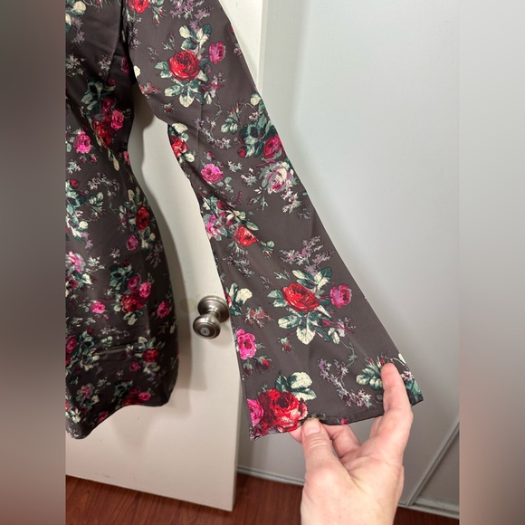 GAP Chocolate Brown Red Pink Rose Print Recycled Silky Satin Mini Dress NWOT S - Picture 8 of 16